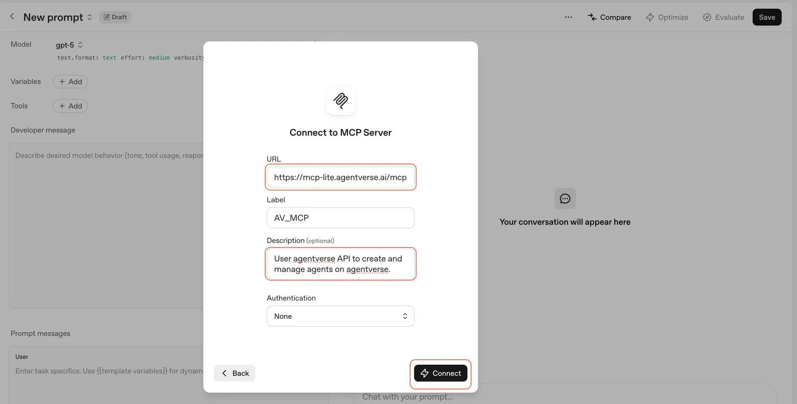 Agentverse MCP OpenAI Playground